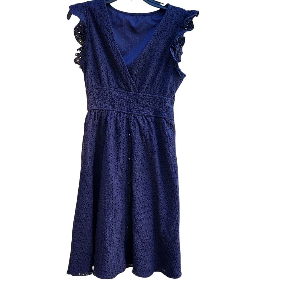 Women's Navy Eyelet Fit & Flare Dress Womens Large